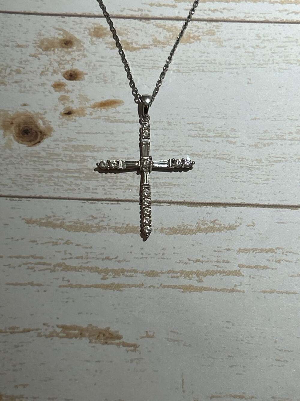 Sterling Silver Cubic Zirconia Cross Pendant Necklace